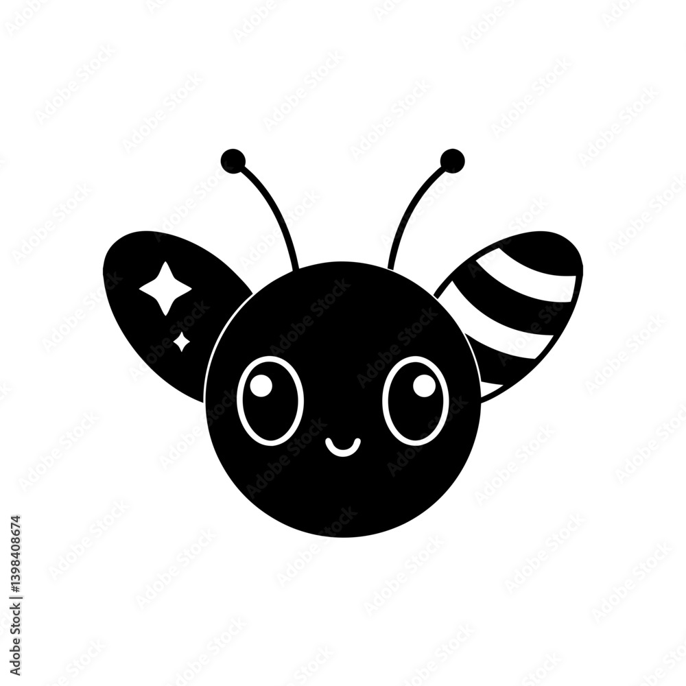 Fototapeta premium Sparkling Kawaii Bee Head Tiny Antennae Big Cute Insect Face