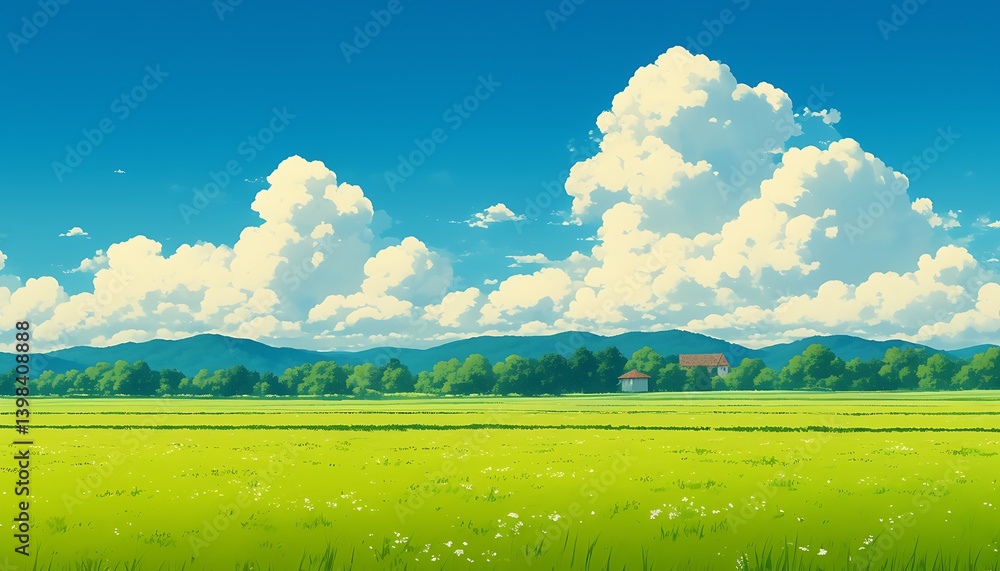 Fototapeta premium Sunny Meadow, Cloudscape, Farm