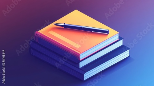 Colorful Notebooks and Pen on a Gradient Background