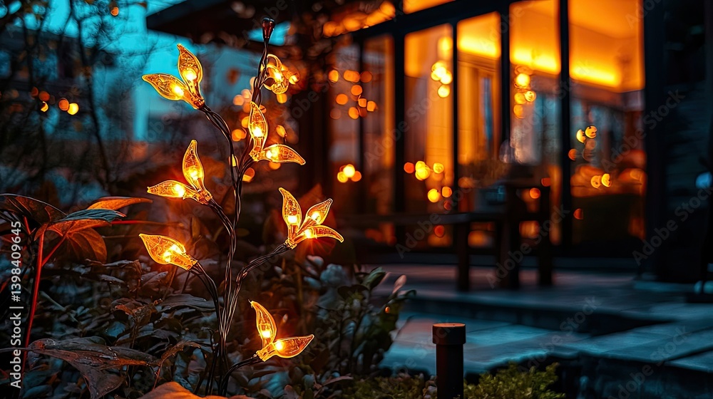 Illuminated decorative tree branches are beautifully lighting a backyard evening Illuminated decorative tree branches are beautifully lighting a backyard evening
