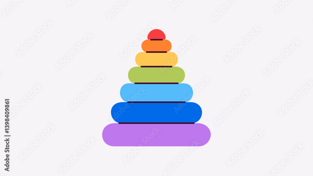 Toy pyramid isolated. Stacking wooden or plastic rings. Educational tower toy for toddlers. Entertainment for children. Vector illustration. Bright colors. Rainbow. Flat style design. Simple icon. Toy pyramid isolated. Stacking wooden or plastic rings. Educational tower toy for toddlers. Entertainment for children. Vector illustration. Bright colors. Rainbow. Flat style design. Simple icon.