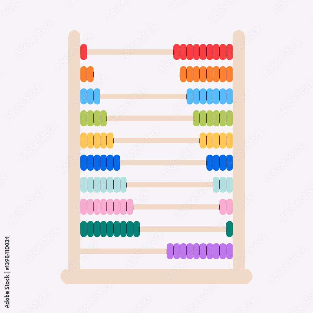 Abacus. Wooden counting frame. Calculating tool with beads sliding on wires. Vector illustration. Toy for children education. Learning numbers. Math. Flat style design. Bright colors. Abacus. Wooden counting frame. Calculating tool with beads sliding on wires. Vector illustration. Toy for children education. Learning numbers. Math. Flat style design. Bright colors.