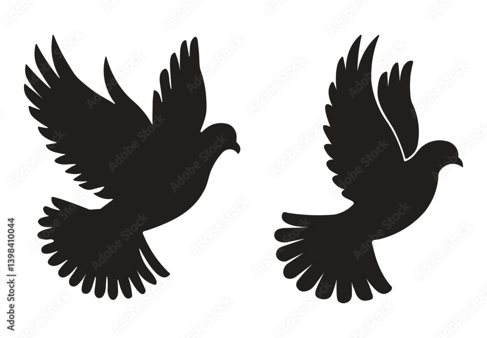 Obraz premium Black color dove set peace vector silhouettes design with white background. 