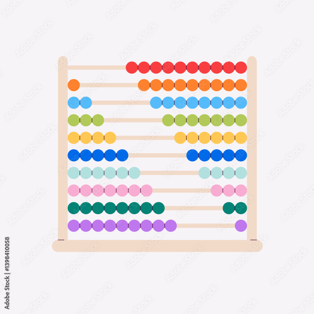 Abacus. Wooden counting frame. Calculating tool with beads sliding on wires. Vector illustration. Toy for children education. Learning numbers. Math. Flat style design. Bright colors. Abacus. Wooden counting frame. Calculating tool with beads sliding on wires. Vector illustration. Toy for children education. Learning numbers. Math. Flat style design. Bright colors.