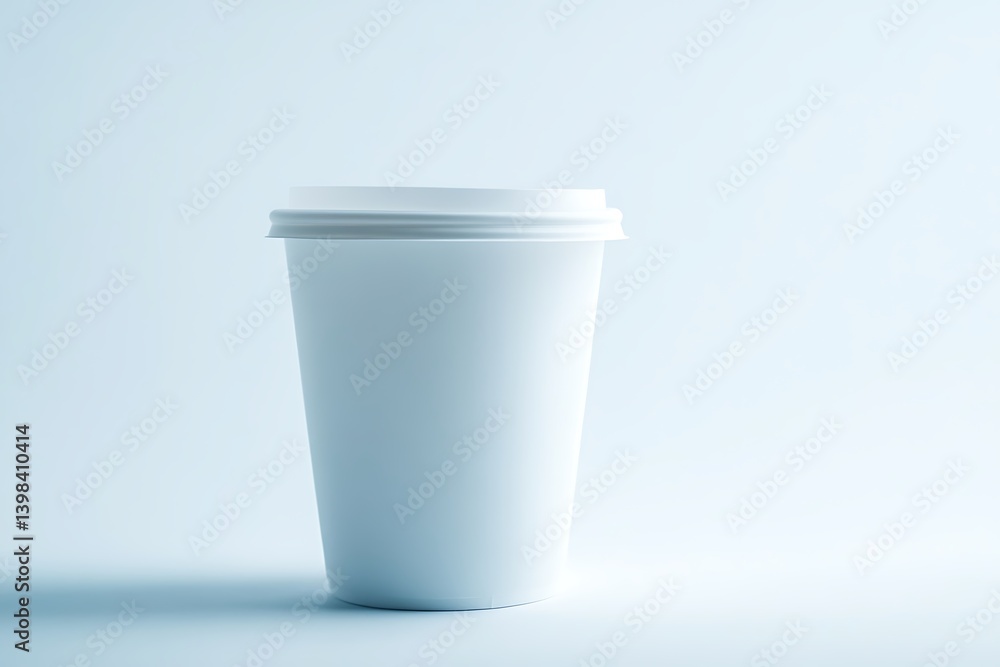 Minimalist White Paper Cup With Lid Isolated On Soft Blue Gradient Background Minimalist White Paper Cup With Lid Isolated On Soft Blue Gradient Background
