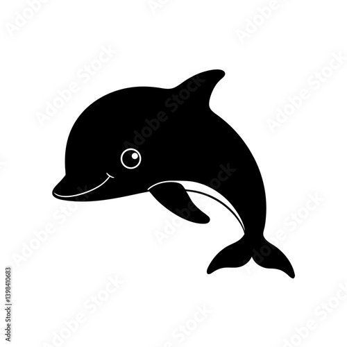 Black Silhouette Cute Kawaii Dolphin Head with Small Friendly Smile vector illustration