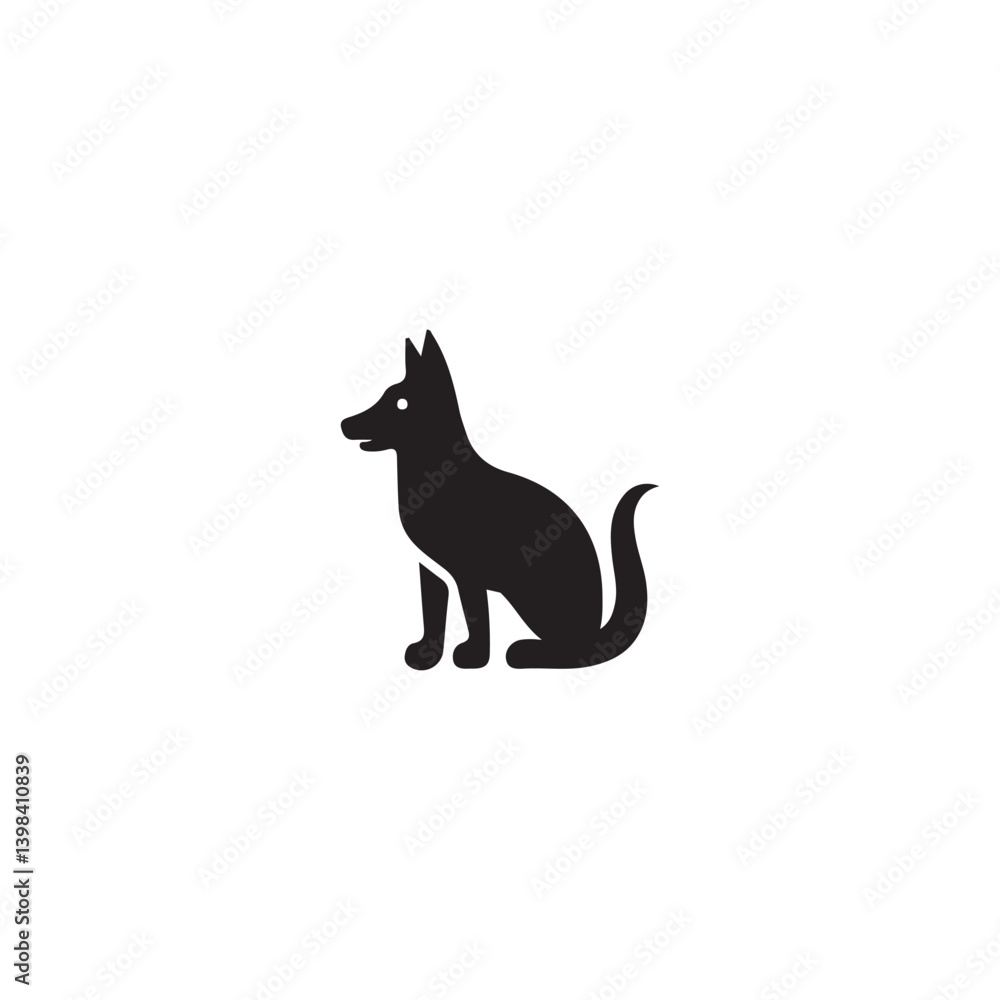 Fototapeta premium A solid black silhouette of a dog sitting, suitable for various applications.A solid black silhouette of a dog sitting, suitable for various applications.