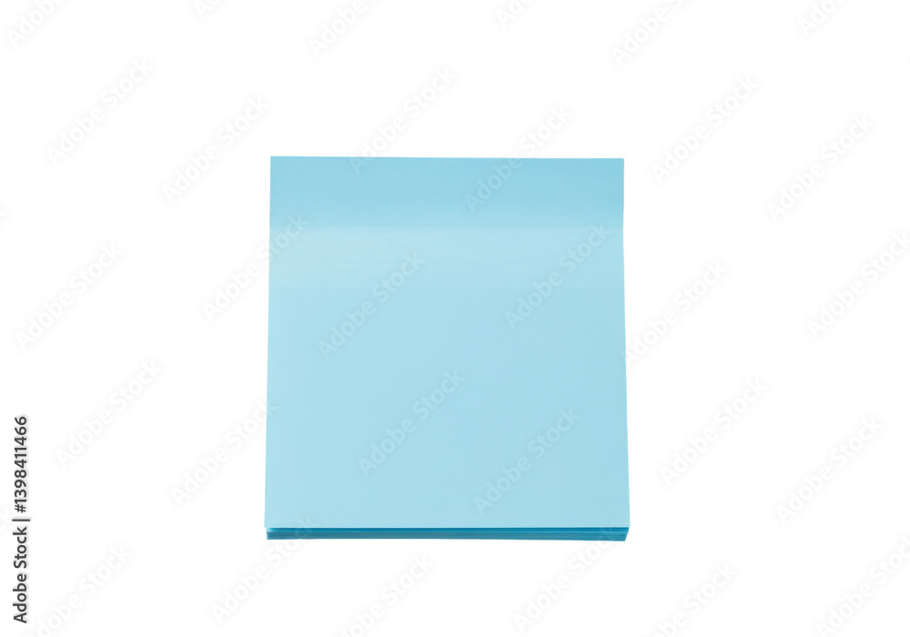 A blue sticky note pad floating horizontally in mid-air against a solid white background A blue sticky note pad floating horizontally in mid-air against a solid white background