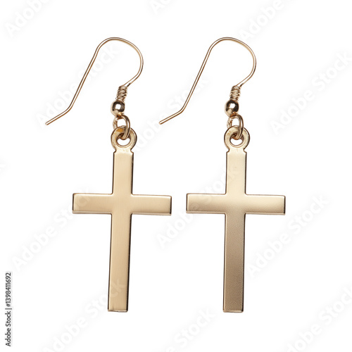 Obraz na płótnie Gold cross dangle earrings with hook clasp isolated on white background w salonie