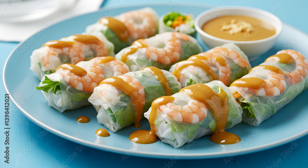 Delicious Vietnamese Shrimp Spring Rolls With Peanut Sauce Platter Delicious Vietnamese Shrimp Spring Rolls With Peanut Sauce Platter
