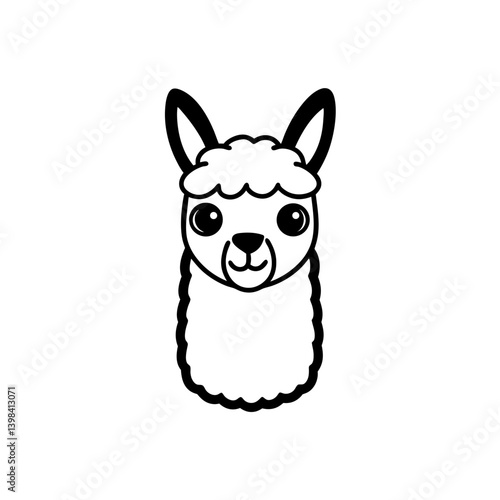 Black Silhouette Cute Kawaii Llama Head with Pastel Fur and Smile vector illustration