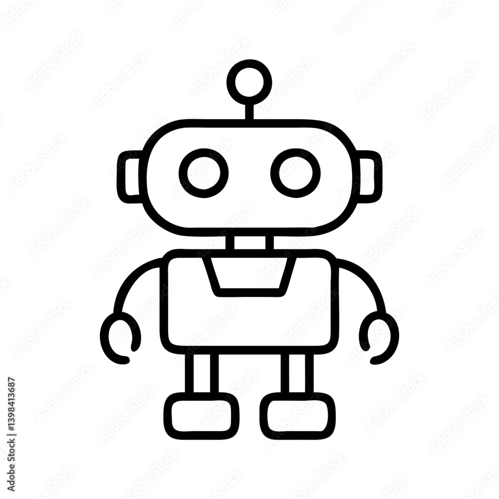 Illustration of cute robot toy for kids, simple cartoon robot drawing, vector robot outline design Illustration of cute robot toy for kids, simple cartoon robot drawing, vector robot outline design
