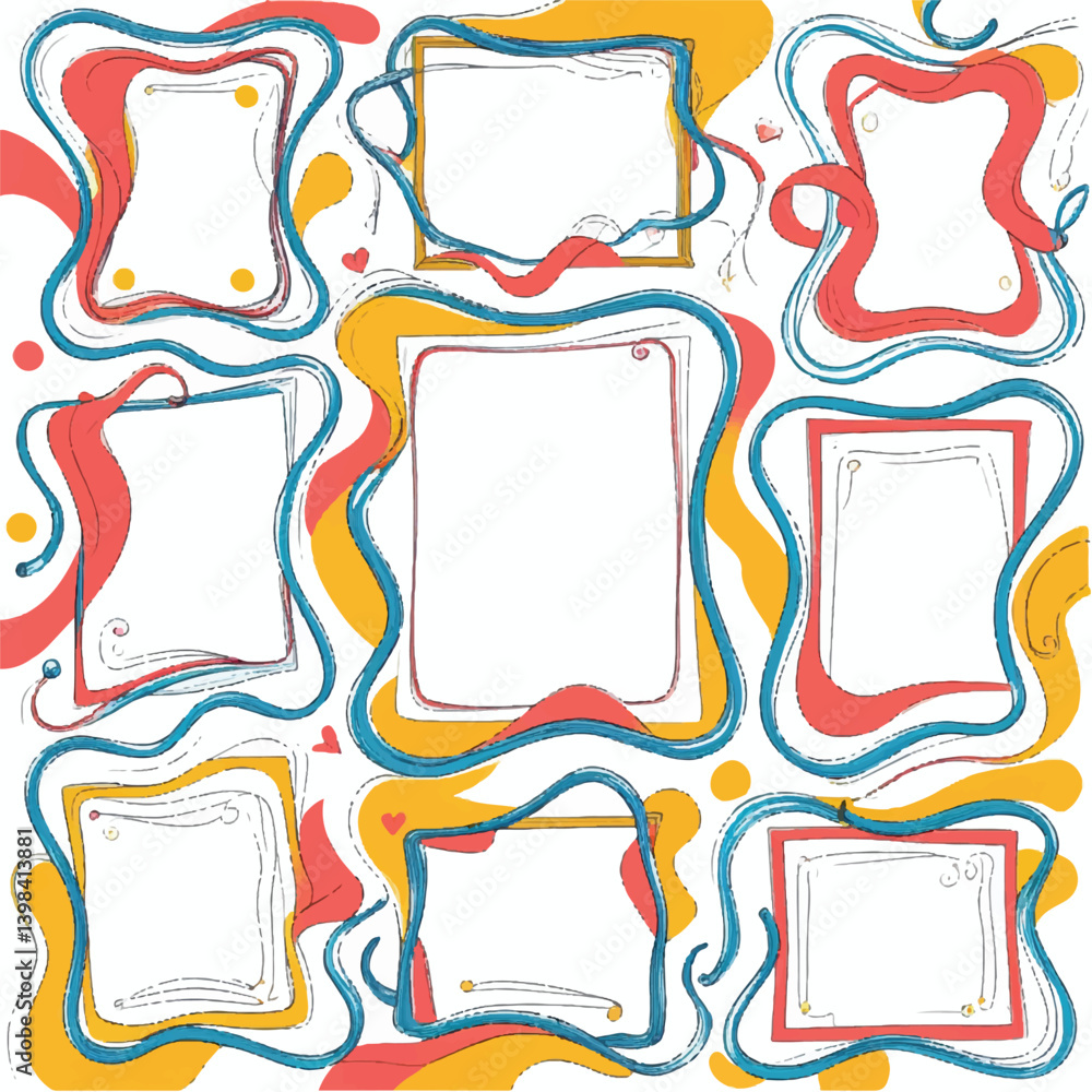 Fototapeta premium A vintage vector set of doodle frames offers a blank canvas for your picture and scrapbook designs