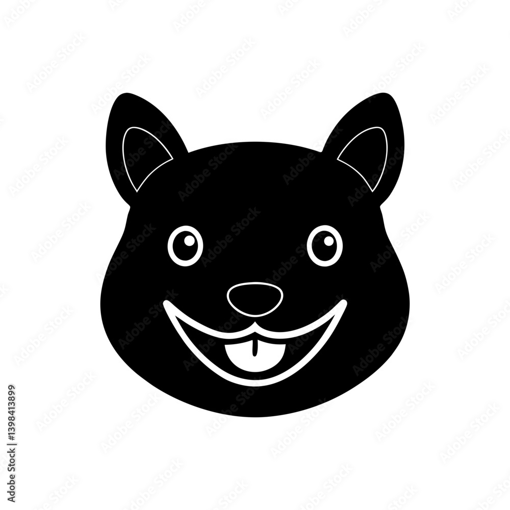 Black Silhouette Cute Kawaii Quokka Head with Wide Toothy Smile vector illustration Black Silhouette Cute Kawaii Quokka Head with Wide Toothy Smile vector illustration