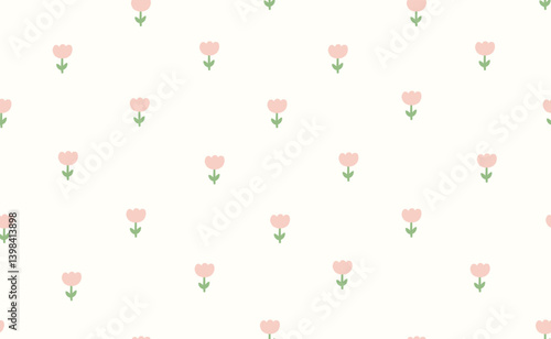 Pink tulip flower seamless vector pattern