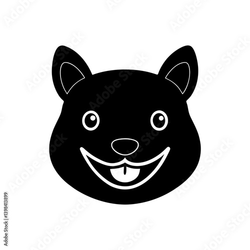 Black Silhouette Cute Kawaii Quokka Head with Wide Toothy Smile vector illustration