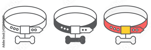 Dog collar icon collection, pet shop and bone, pet collar vector icon set, vector graphics, editable stroke outline sign, eps 10