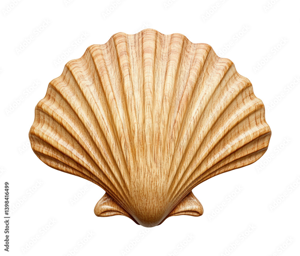 Artistic wooden shell sculpture coastal decorative nature inspired. Isolated on transparent background, png.