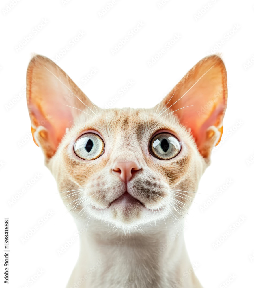 Curious cat portrait feline expression. Isolated on transparent background, png.