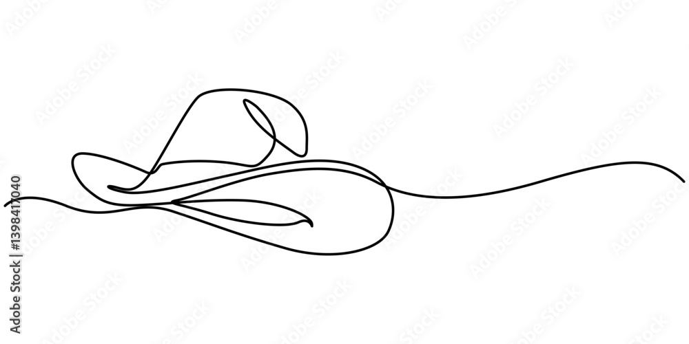 Obraz premium Cowboy hat continuous one line drawing vector illustration. Premium vector, Continuous cowboy hat one line drawing minimalism design isolated on white background, Editable outline pro concept.