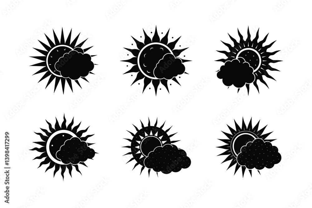 sun cloud combo vector art silhouette sun cloud combo vector art silhouette