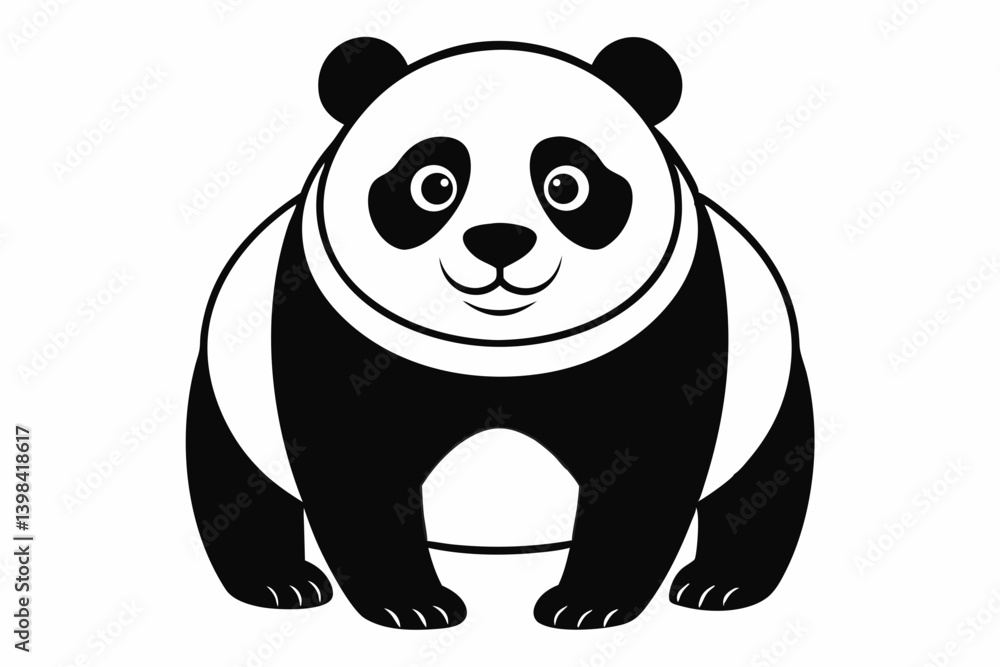 Naklejka premium Panda full body line art vector icon illustration black design white background