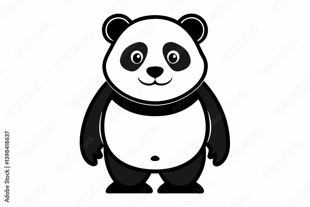Naklejka premium Panda full body line art vector icon illustration black design white background