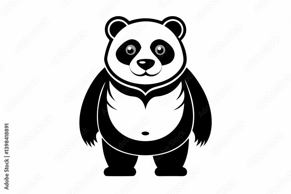 Naklejka premium Panda full body line art vector icon illustration black design white background