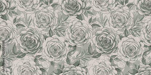 Vintage floral pattern featuring elegant roses in muted tones.