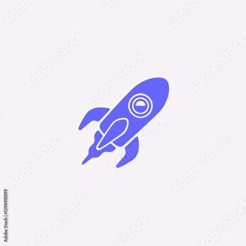 Flying rocket icon isolated. Rocket ship with fire launch in the sky. Vector illustration. Children's spaceship toy. Bright colors. Cartoon flat style design. Simple icon. Business, start up concept.
