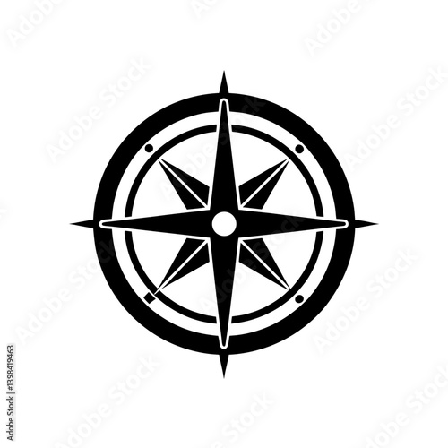 Black Silhouette Classic Marine Compass Icon Navigation Tool vector illustration