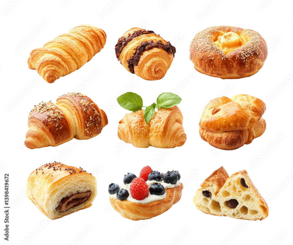 Delicious pastry variety showcase bakery food bright kitchen top-down view culinary. Isolated on transparent background, png.