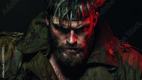 Obraz na płótnie An intense portrait of a rugged man with a serious expression w salonie