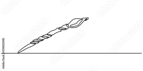 Magic wand linear drawn continuous icon. Magic staff black one line vector icon, continuous line drawing of magic wand with star head.one line drawing of magic wand for carnival event.single line pro.