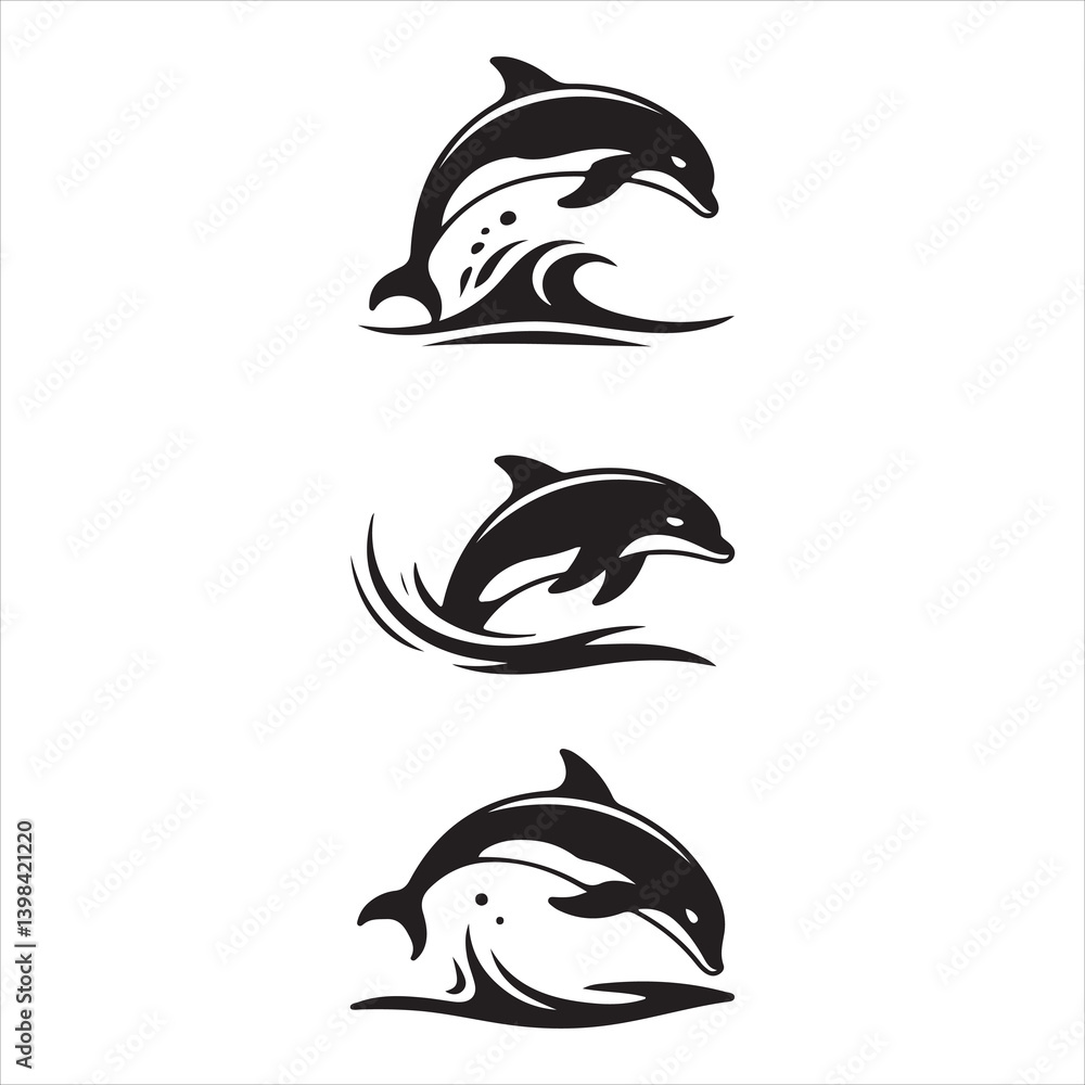 Naklejka premium Black and White Dolphin Silhouettes for Wildlife, Ocean, and Aquatic Designs