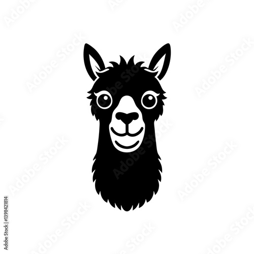Black Silhouette Llama Head Mascot with a Friendly Approachable Look vector illustration