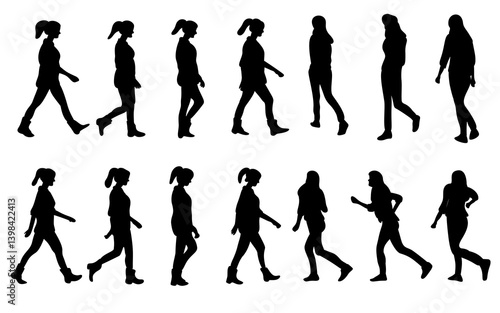girls walking pose silhouette element clipart design