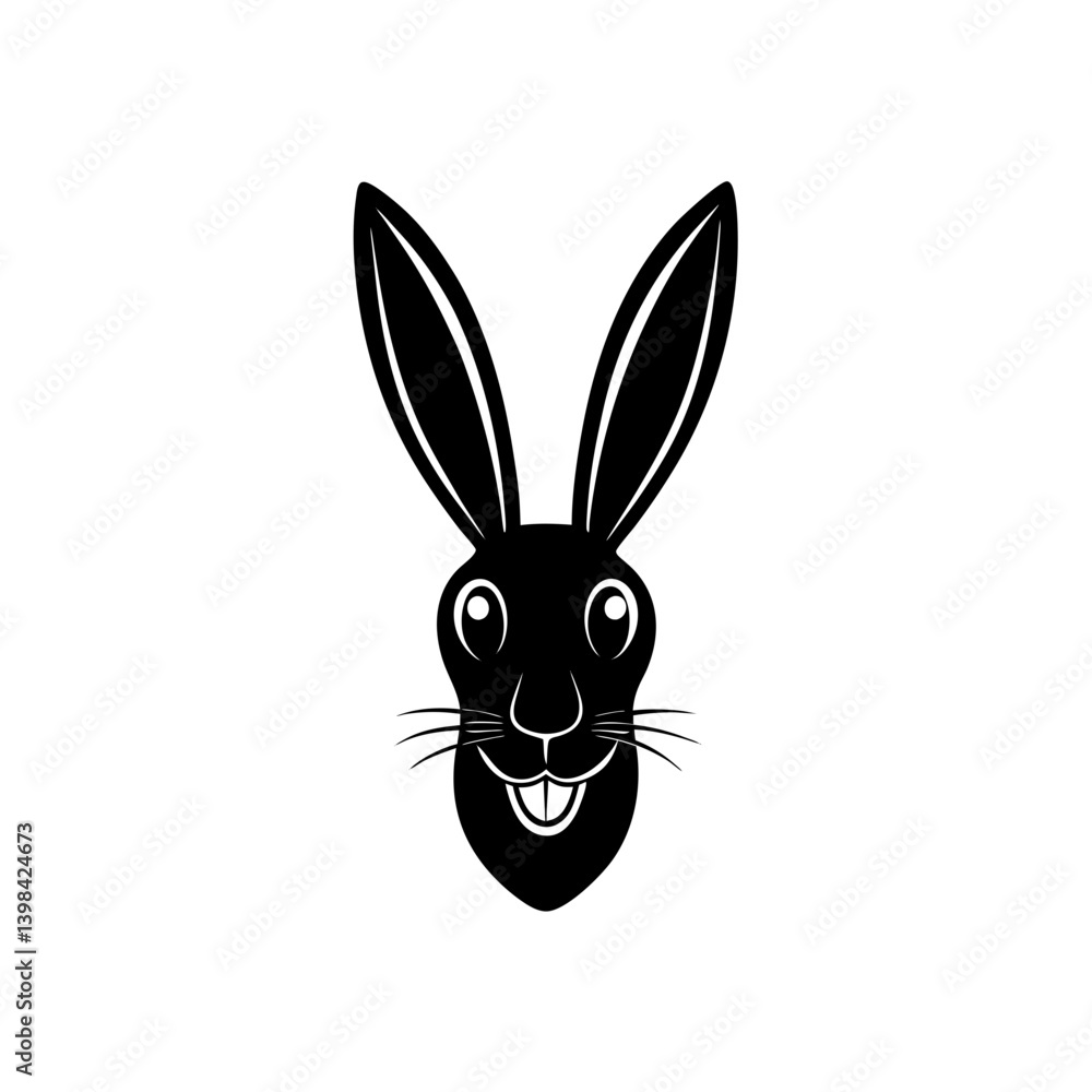 Fototapeta premium Black Silhouette Rabbit Head Mascot Holding a Long Carrot vector illustration
