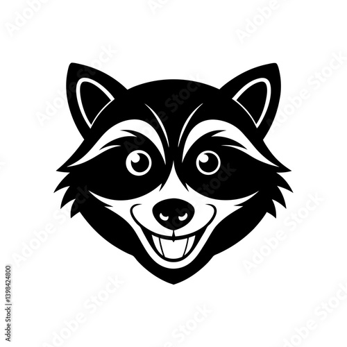 Black Silhouette Raccoon Head Mascot Featuring a Cute Playful Grin vector illustration