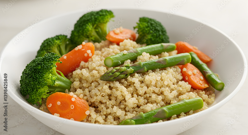 Bowl Of Fluffy Quinoa With Steamed Vegetables For Healthy Eating Bowl Of Fluffy Quinoa With Steamed Vegetables For Healthy Eating