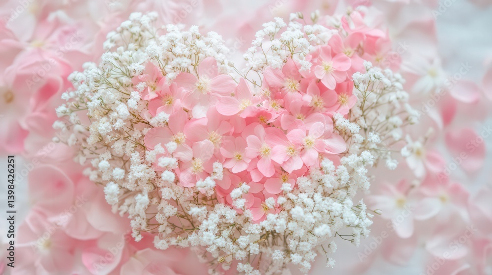 Obraz premium Heart shape formed with pink and white flowers in soft focus shot