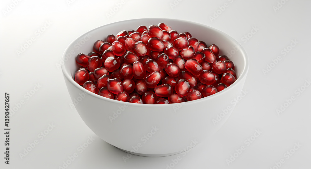 Fresh Pomegranate Arils in White Bowl on Clean Surface Image Fresh Pomegranate Arils in White Bowl on Clean Surface Image