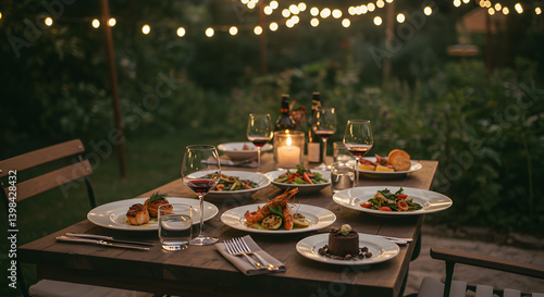 Elegant Outdoor Dinner Party Under Fairy Lights With Gourmet Cuisine