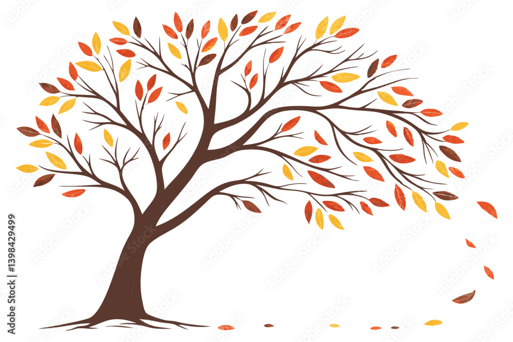 Naklejka premium Autumn Tree with Falling Leaves Illustration for Art and Design