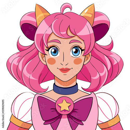 Magical Anime Girl with Pink Hair and Star Costume for Illustration Use