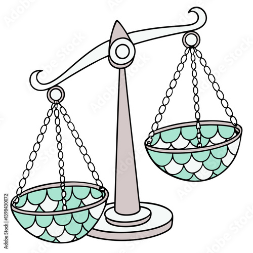Vector Illustration of Balance Scale with Scales Pattern Design for Tattoo or Coloring Book Art