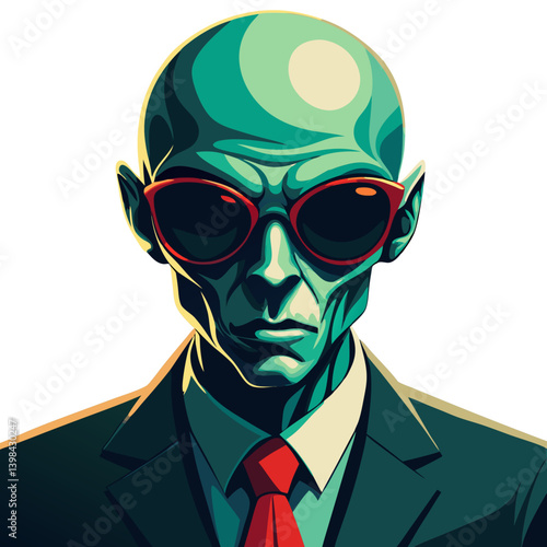 Futuristic Alien in Suit with Sunglasses Vector Artwork for Sci-Fi Designs