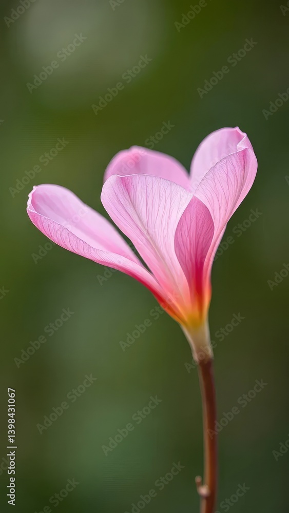 Fototapeta premium Delicate pink petals unfurl on a solitary stem, isolated, bloom