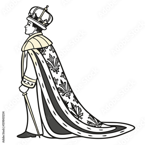 Regal King Silhouette in Ornate Robe and Crown for Elegant Vector Art