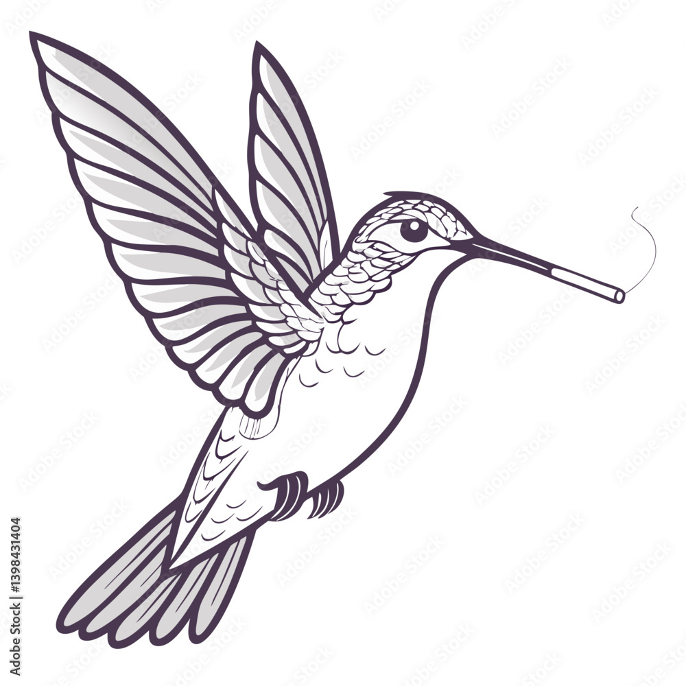 Obraz premium Hummingbird Illustration with Cigarette Surreal Tattoo Design